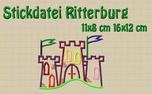 Ritterburg, Applikation 11x8 16x12 cm
