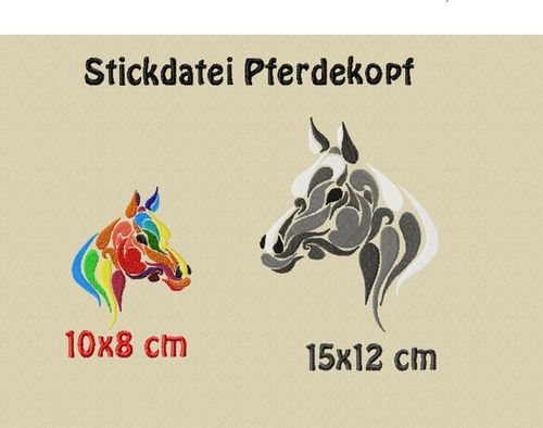 Stickdatei, Pferdekopf in 2 größen, 8x10 15x12 cm zum besticken von Handtüchern und Tshirts