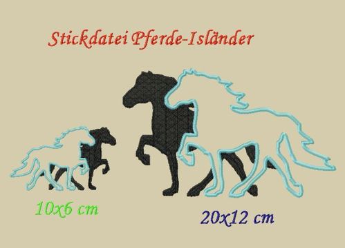 Stickdatei, Pferde-Isländer 10x6cm + 20x12cm zum besticken von T-Shirts und Handtüchern