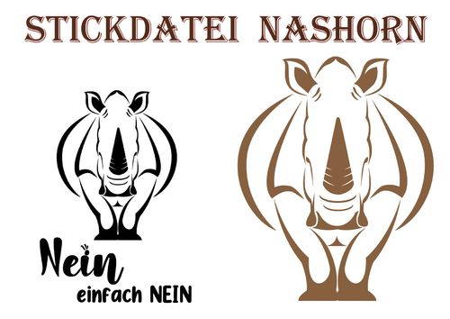 Nashorn, Stickdatei, zum besticken von T-Shirts und Handtüchern