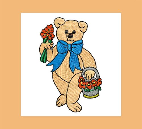 Stickdatei Teddy mit Blumen